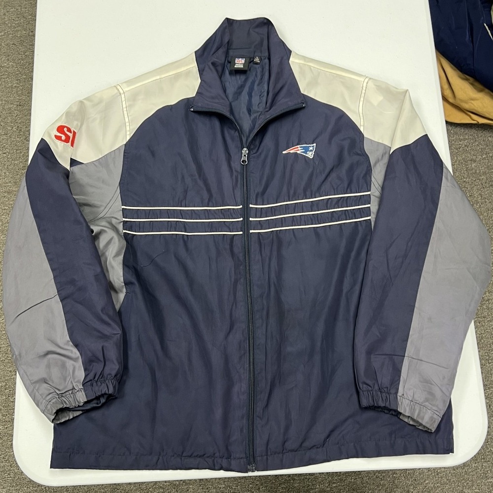 NFL Team Apparel Windbreaker Jacket Mens L Navy Blue Patriots Full Zip B2